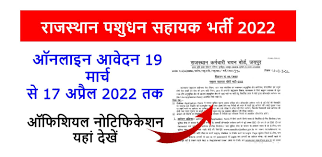 Rajasthan Pashudhan Sahayak Recruitment 2022 राजस्थान पशुधन सहायक भर्ती 1136 पदों पर आवेदन शुरू